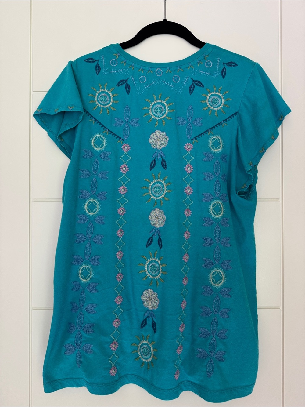 Johnny Was Turquoise Embroidered V-Neck Tunic - Picture 3 of 3